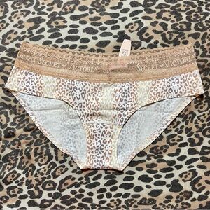 Victoria’s Secret Leopard Lace Waist Cotton Hiphugger Panty Logo Trim